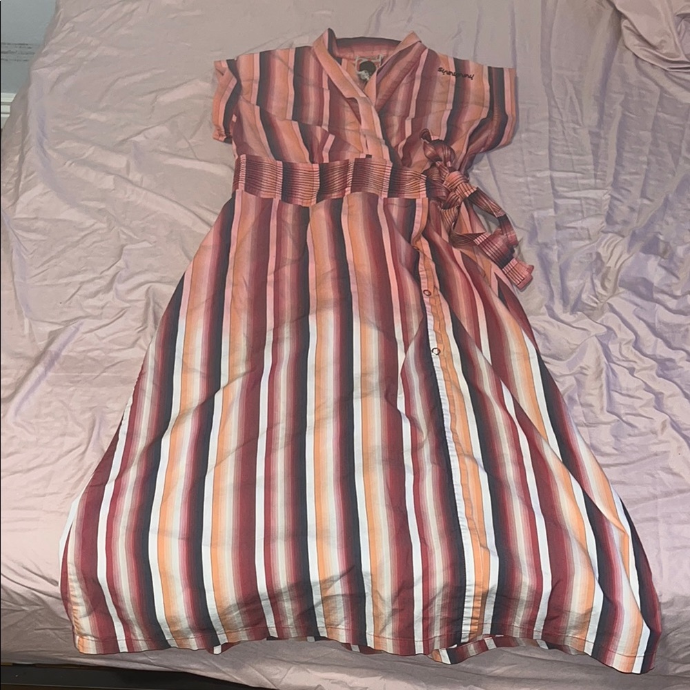 Unique Skunkfunk Red and White Midi Sundress with Flutter Sleeves